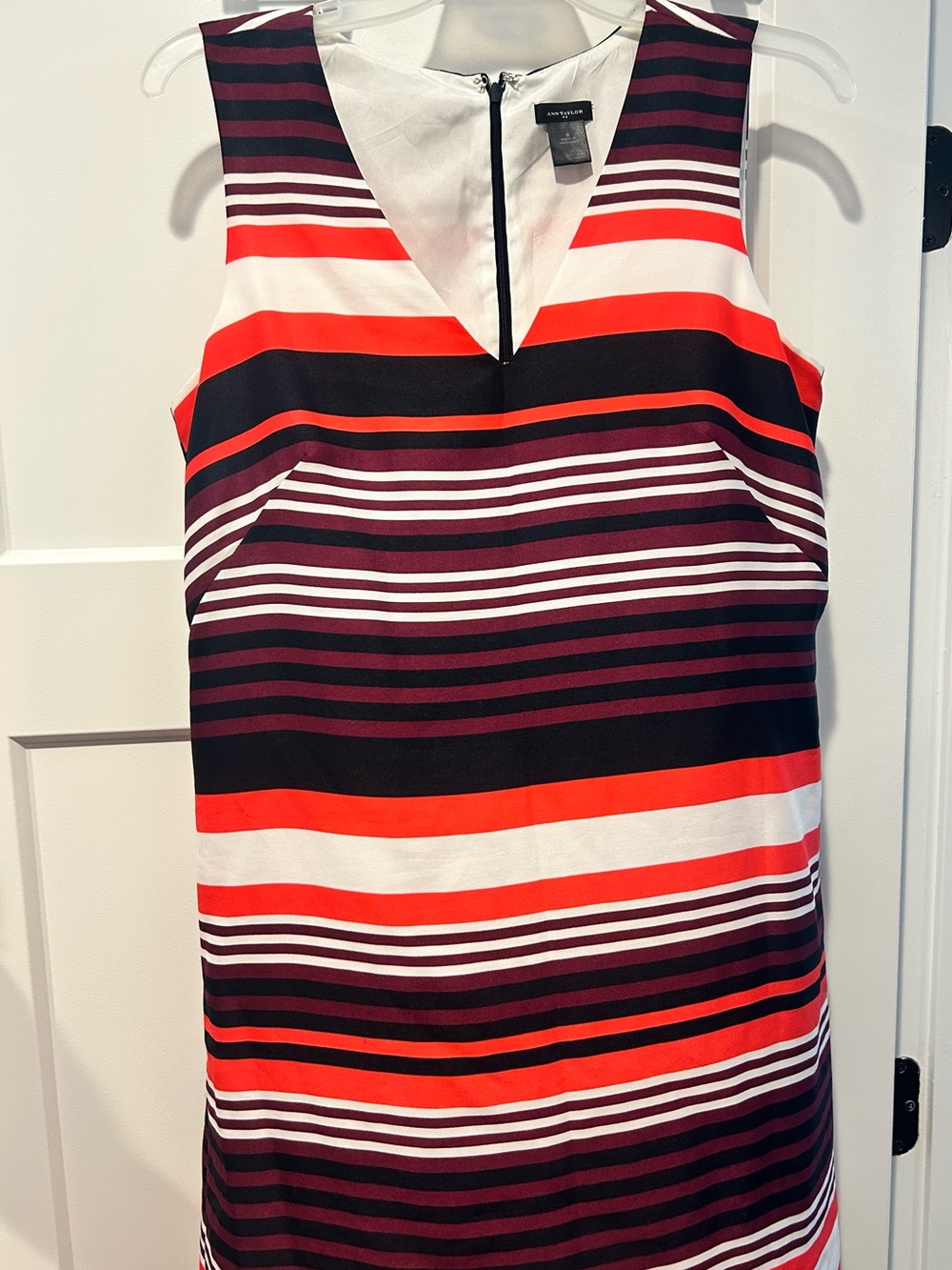 Ann Taylor Sleeveless Striped Sheath Dress in Orange, Black & White